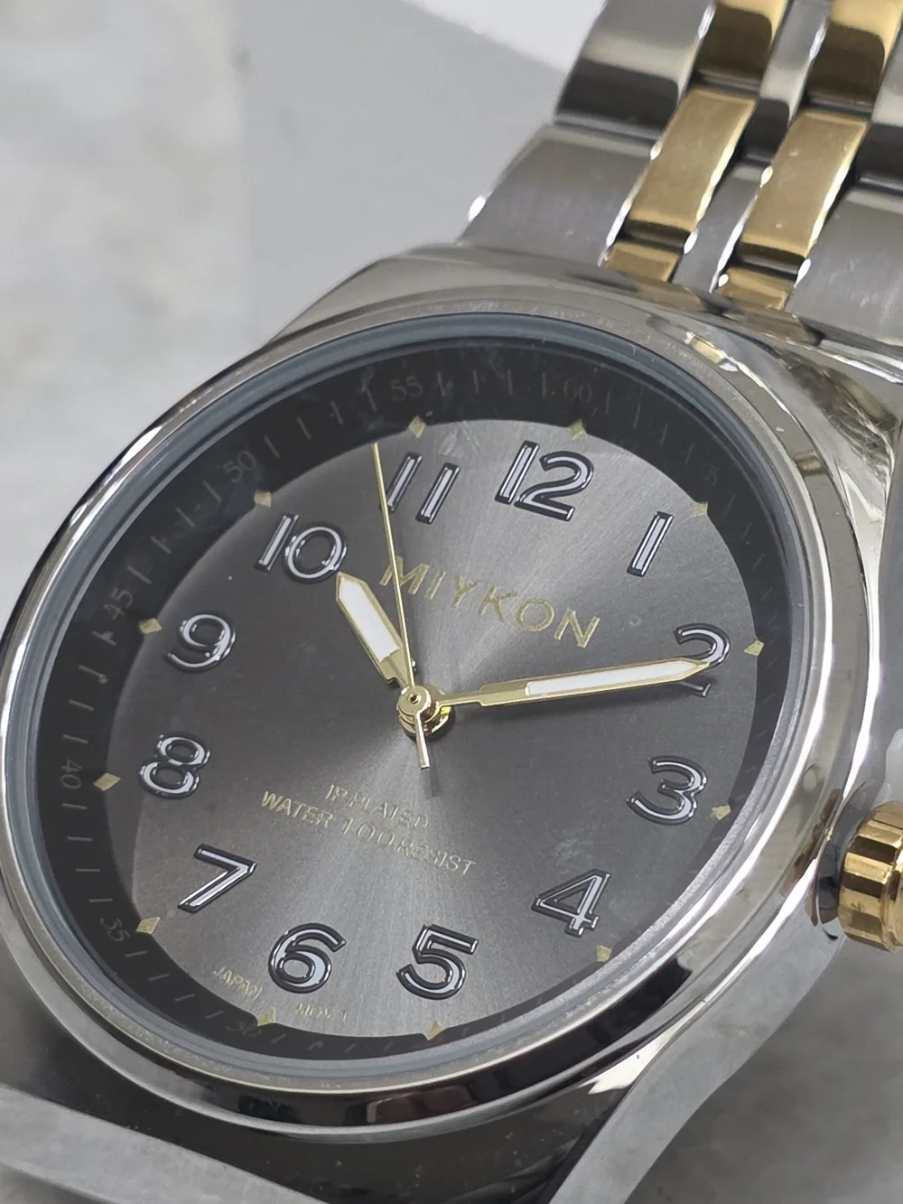 Miykon Two Tone Watch Gray Dial Stainless Steel Silver and Gold Unisex